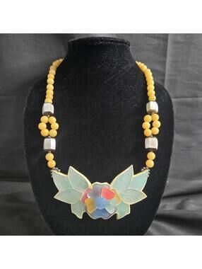 Vintage Floral Statement Necklace Shell Mother of Pearl Lee Sands Style Tropical
